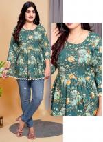 Rayon Green Casual Wear Printed Readymade Top